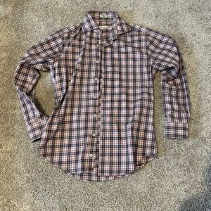 Mens Peter Millar Buttondown button down shirt size small red navy gray gingham